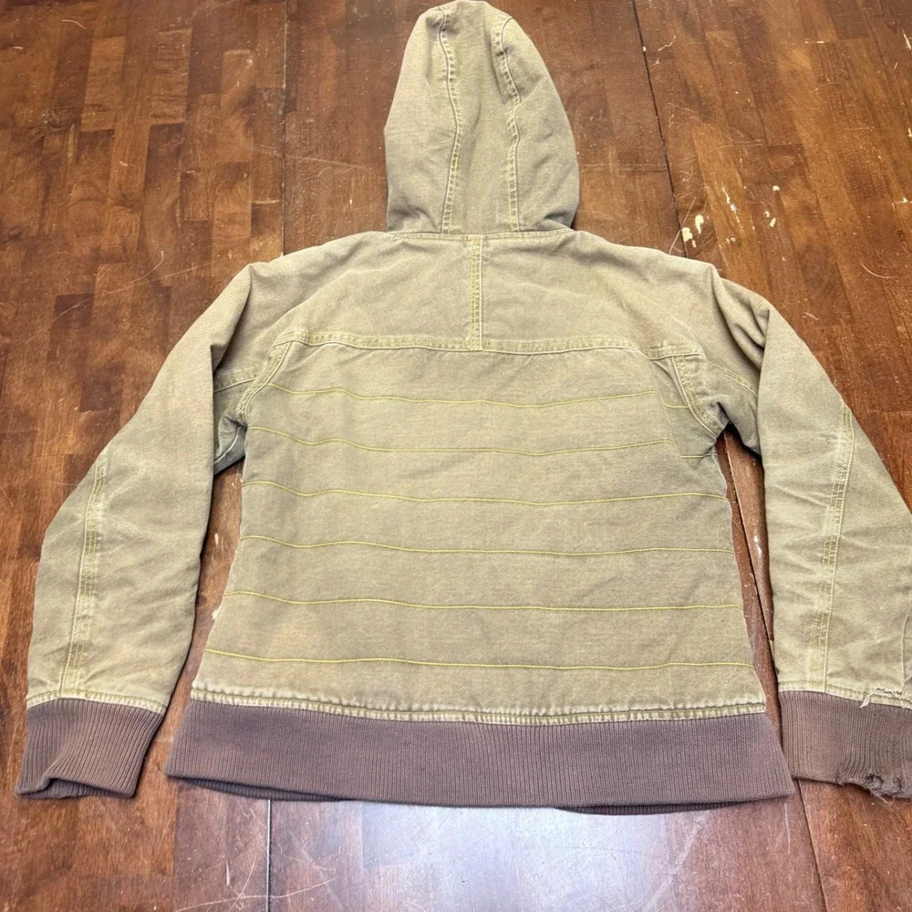 KAVU Sherpa Lined‎ Canvas Hooded Jacket Youth Medium Brown Zip Up Casual